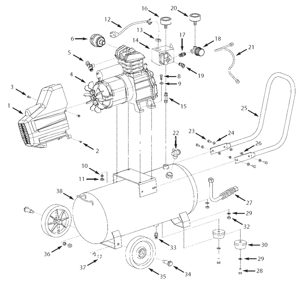 Air-Compressor Parts Diagram and Parts List for HL4232  Campbell Hausfeld Compressor